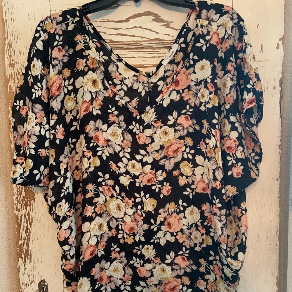 Shear, floral dolman blouse